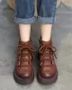 Vintage Cow Leather Wool Boots Platform Shoes