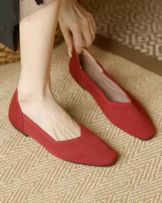 Solid Color Square-Toe Shoes Flats