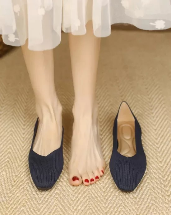 Solid Color Square-Toe Shoes Flats