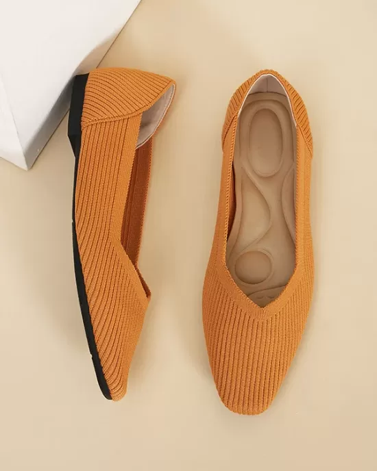 Solid Color Split-Joint Square-Toe V-Cut Flat Shoes