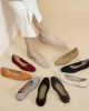 Solid Color Split-Joint Square-Toe V-Cut Flat Shoes