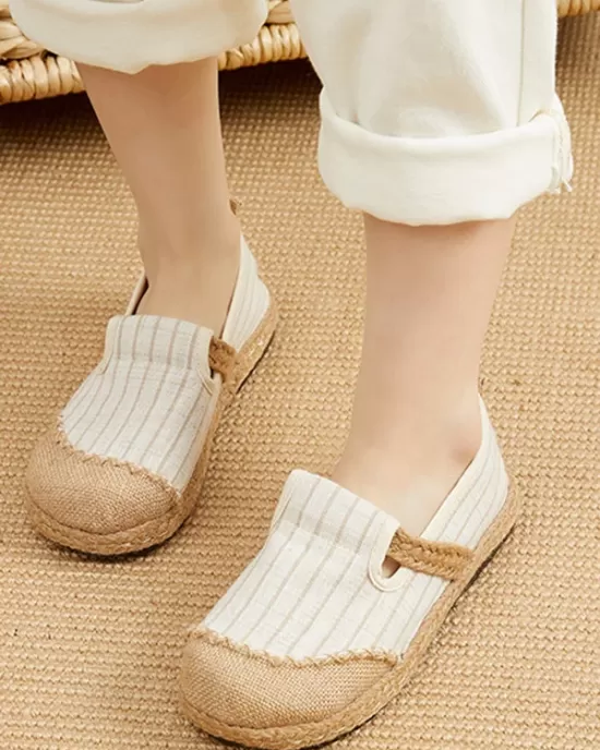 Straw Knitting Striped Flat Shoes Casual Shoes