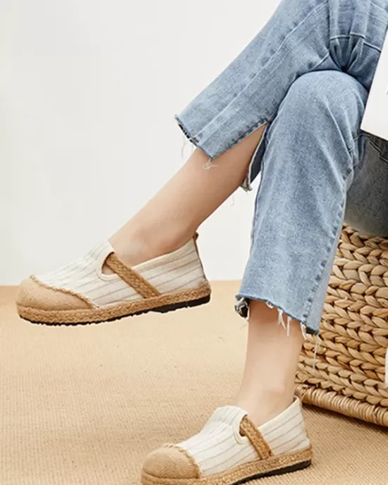 Straw Knitting Striped Flat Shoes Casual Shoes