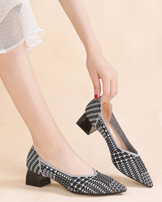 Houndstooth Pointed-Toe Shoes Pumps