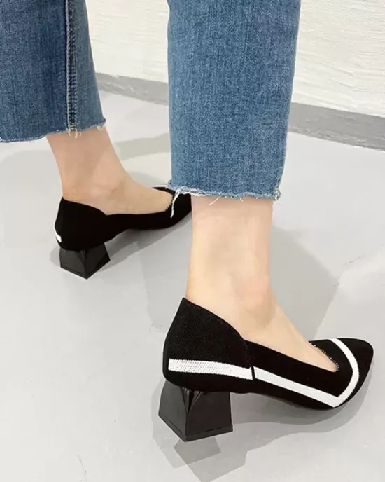 Contrast Color Pointed-Toe V-Cut Pumps