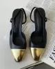 Contrast Color Pointed-Toe Round Cut Sling Shoes