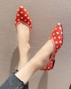 Contrast Color Pointed-Toe Polka-Dot V-Cut Low Heels Flat Shoes