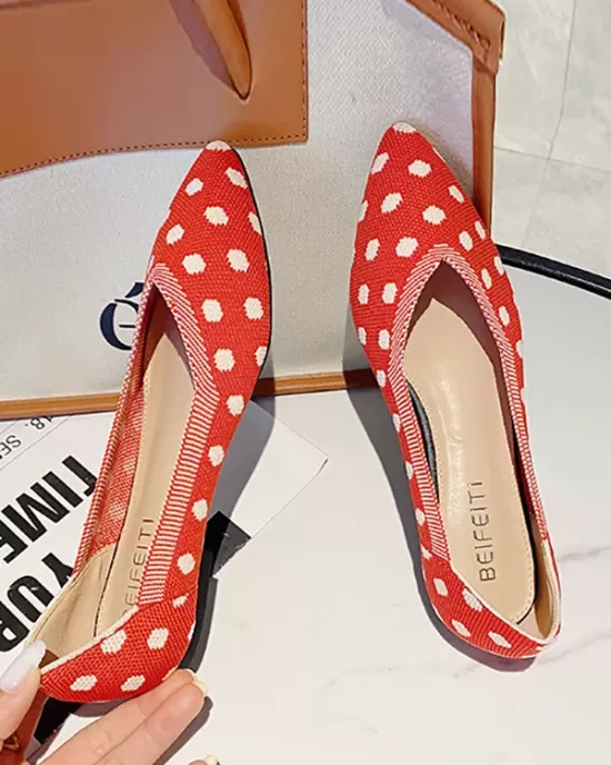 Contrast Color Pointed-Toe Polka-Dot V-Cut Low Heels Flat Shoes