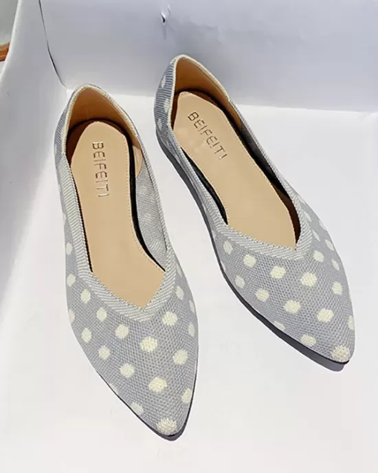 Contrast Color Pointed-Toe Polka-Dot V-Cut Low Heels Flat Shoes