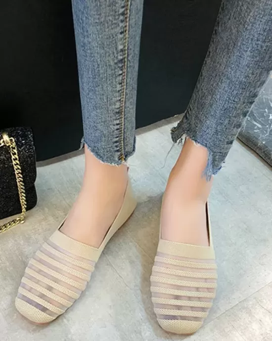 Breathable Contrast Color Striped Flat Shoes