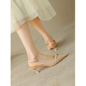 Pleated Pointed-Toe Shallow Cut Sling Shoes