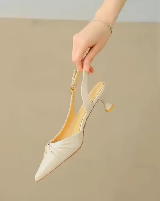 Pleated Pointed-Toe Shallow Cut Sling Shoes