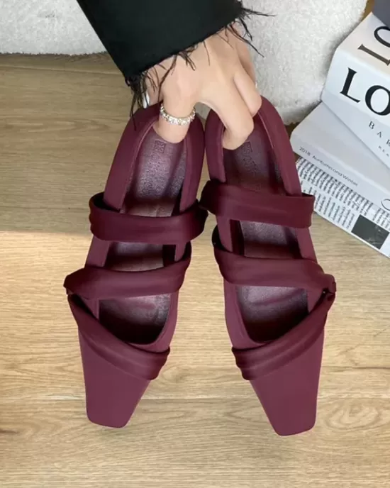 Solid Color Square-Toe Flat Shoes