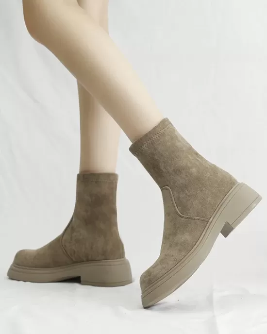 Round-Toe Split-Joint Chunky Shoes Boots