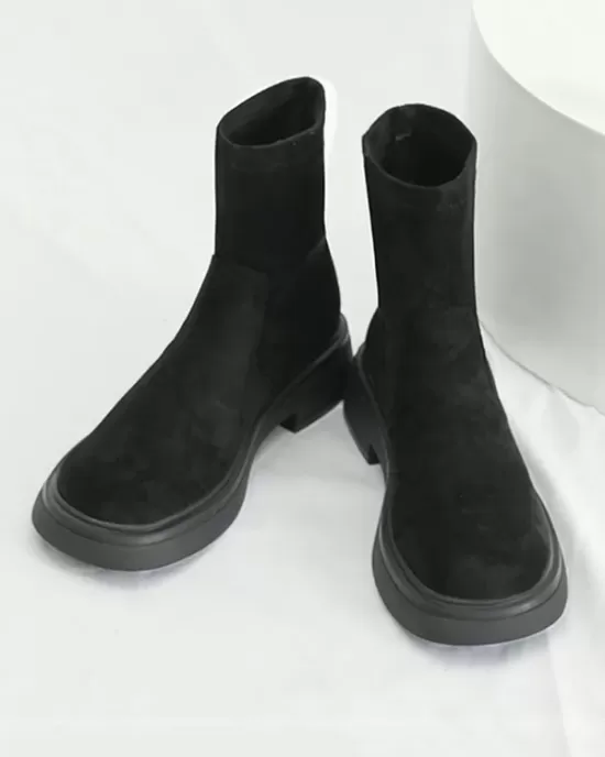 Round-Toe Split-Joint Chunky Shoes Boots