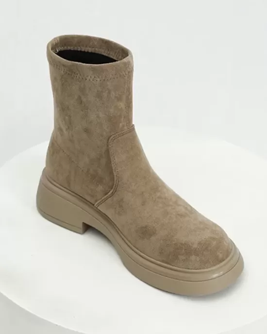 Round-Toe Split-Joint Chunky Shoes Boots