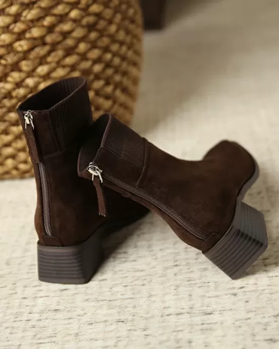 Split-Joint Square-Toe Zipper Boots