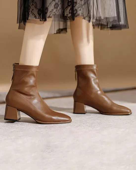 Split-Joint Square-Toe Zipper Boots