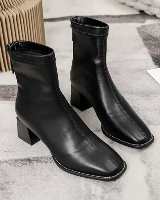 Split-Joint Square-Toe Zipper Boots