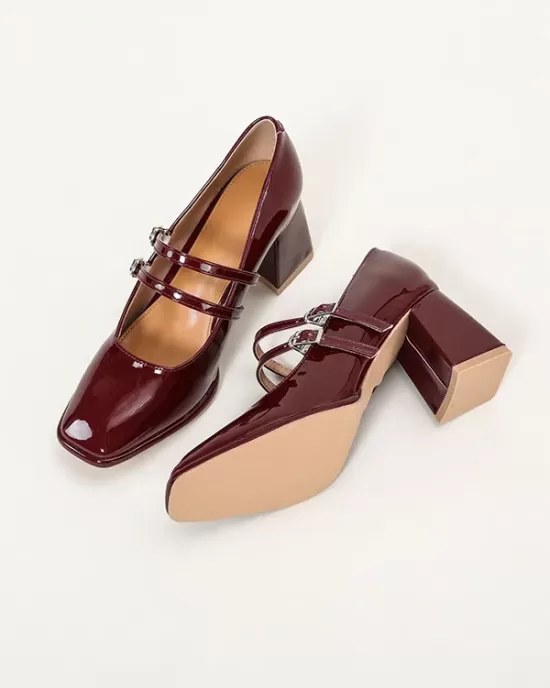 Shallow Cut Square-Toe Pumps Mary Janes