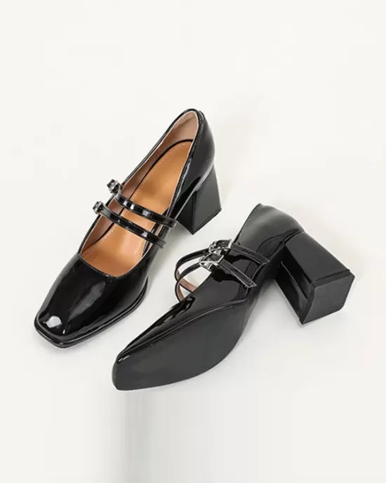 Shallow Cut Square-Toe Pumps Mary Janes