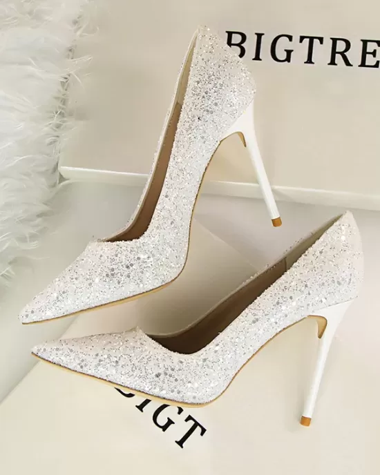 Pointed-Toe Sequined Shallow Cut Pumps