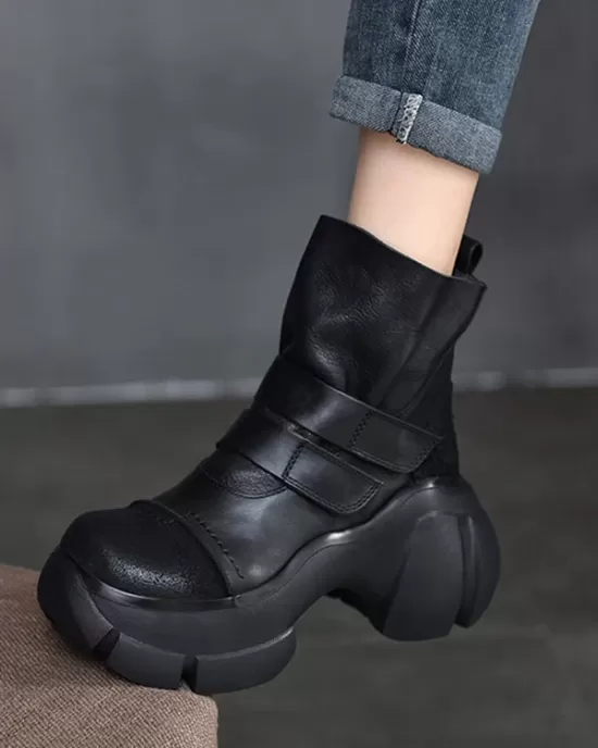 Hook&Loop Round-Toe Platform Boots