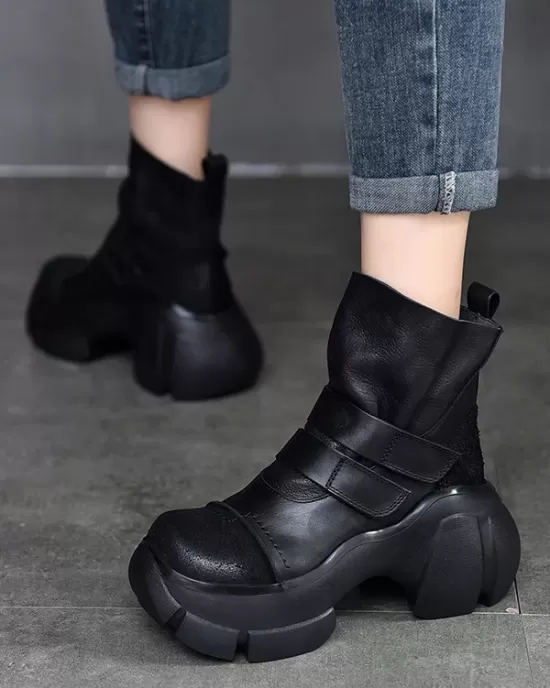 Hook&Loop Round-Toe Platform Boots