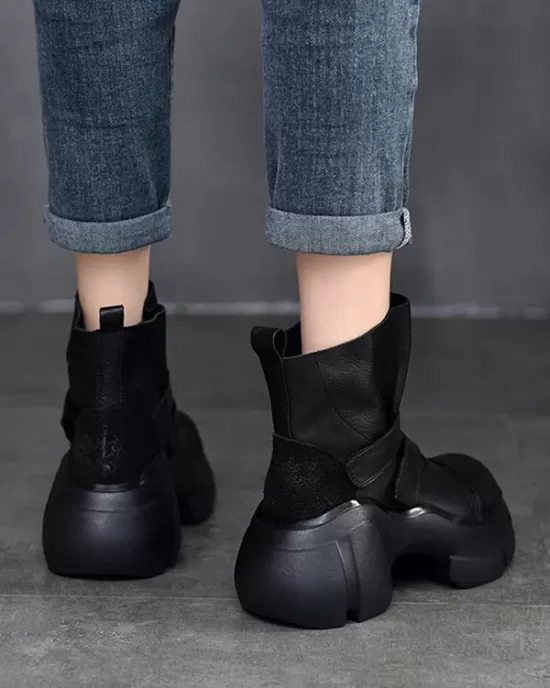 Hook&Loop Round-Toe Platform Boots