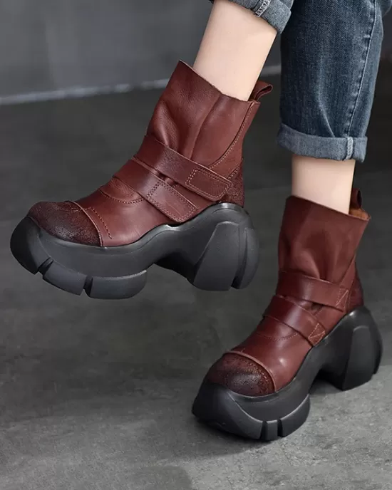 Hook&Loop Round-Toe Platform Boots