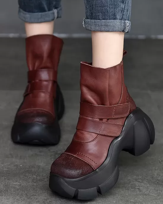 Hook&Loop Round-Toe Platform Boots