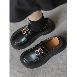 Round-Toe Split-Joint Platform Shoes Loafers