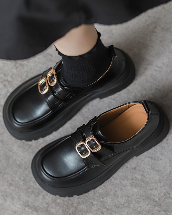 Round-Toe Split-Joint Platform Shoes Loafers