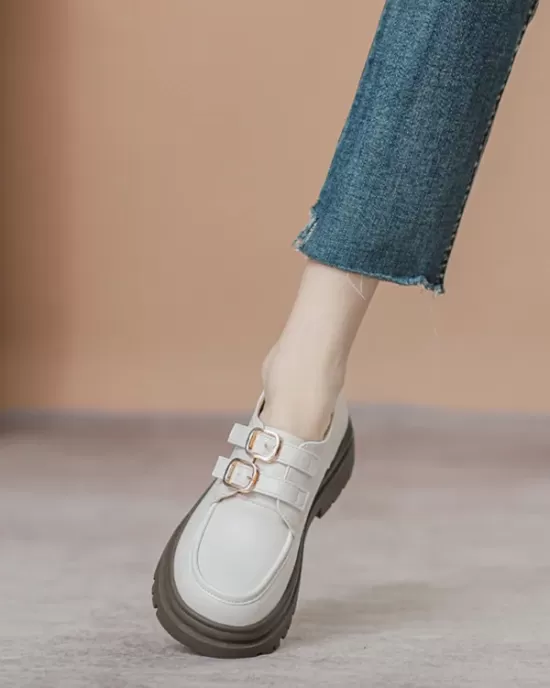 Round-Toe Split-Joint Platform Shoes Loafers