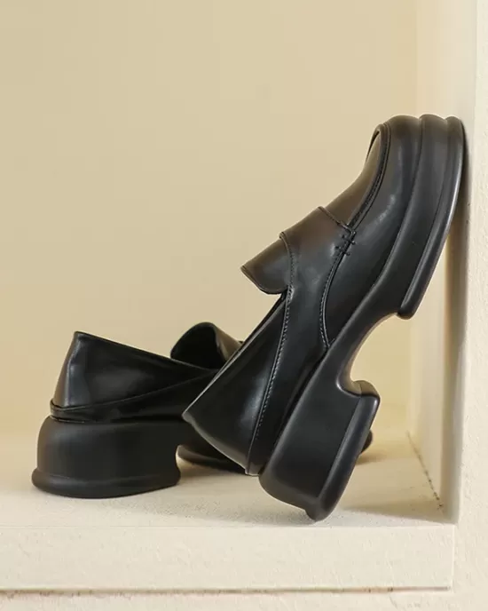 Round-Toe Split-Joint Platform Shoes Loafers