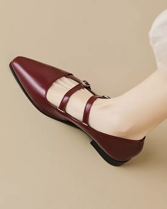 Pointed-Toe Shallow Cut Split-Joint Flat Shoes