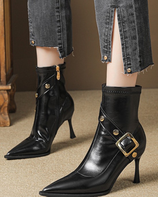 Pointed-Toe Split-Joint Pumps Boots