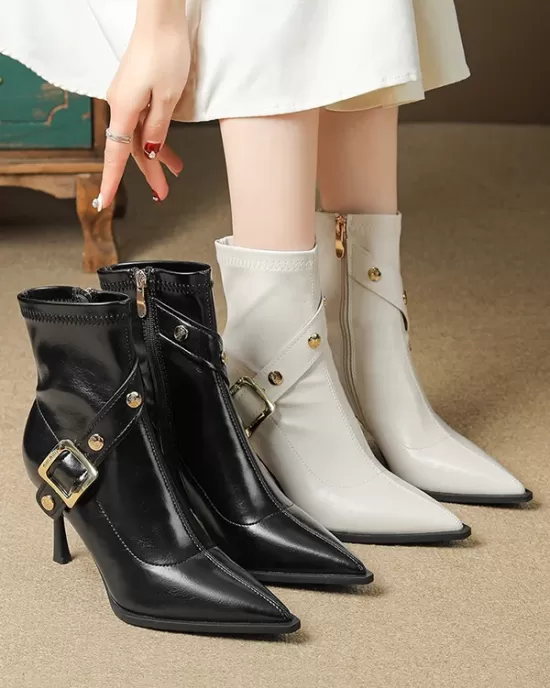 Pointed-Toe Split-Joint Pumps Boots