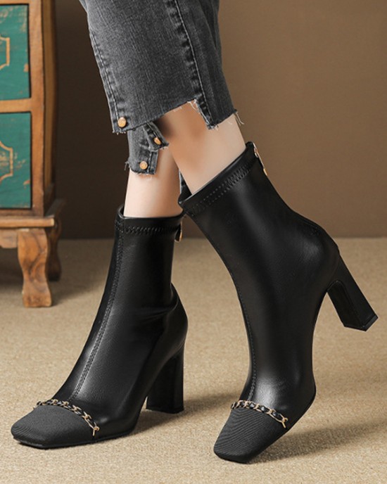 Chains Split-Joint Square-Toe Pumps Boots