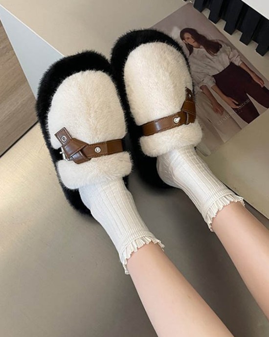 Buckle Round-Toe Split-Joint Slippers Platform Shoes