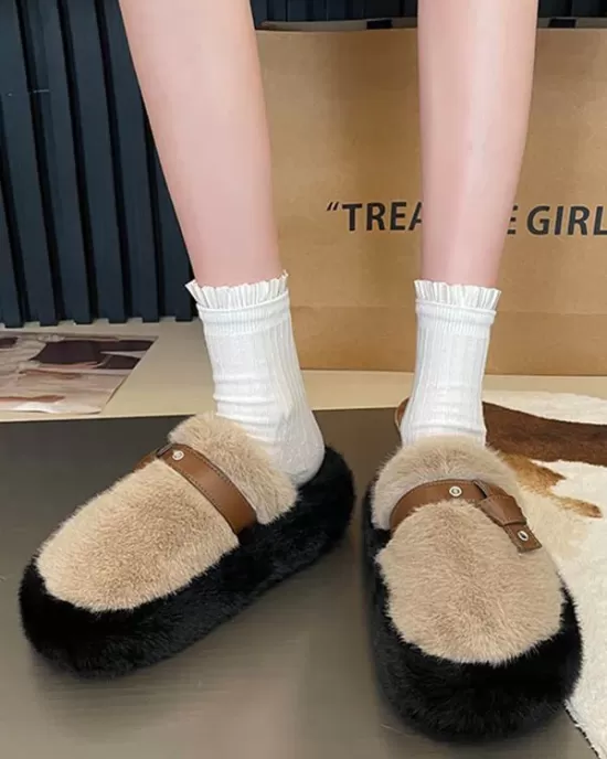 Buckle Round-Toe Split-Joint Slippers Platform Shoes