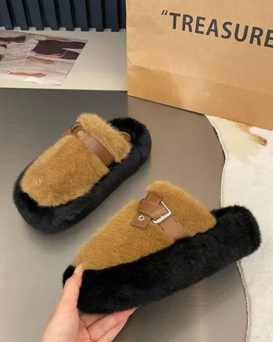 Buckle Round-Toe Split-Joint Slippers Platform Shoes