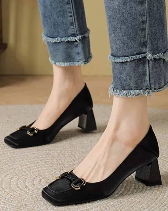 Shallow Cut Split-Joint Square-Toe Pumps