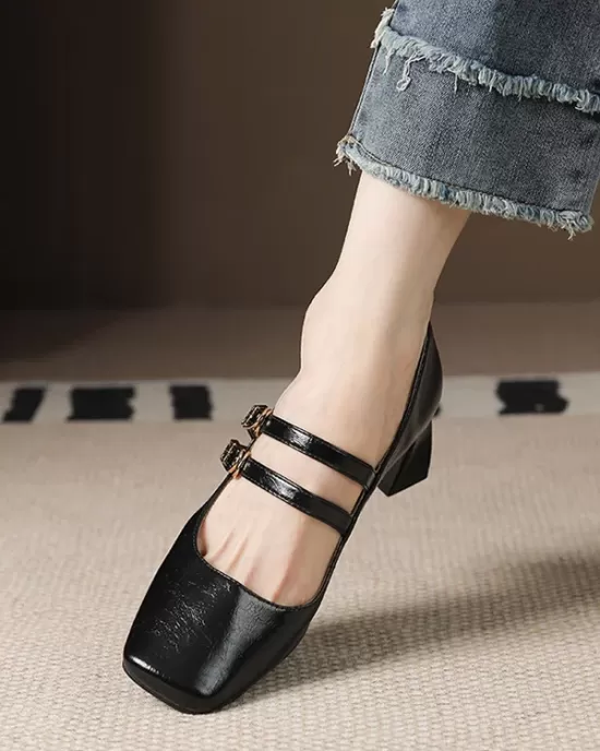 Lace-Up Shallow Cut Square-Toe Pumps