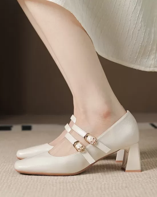 Lace-Up Shallow Cut Square-Toe Pumps