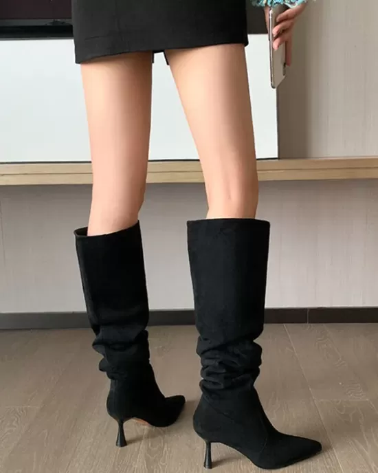 Pointed-Toe Split-Joint Pumps Boots