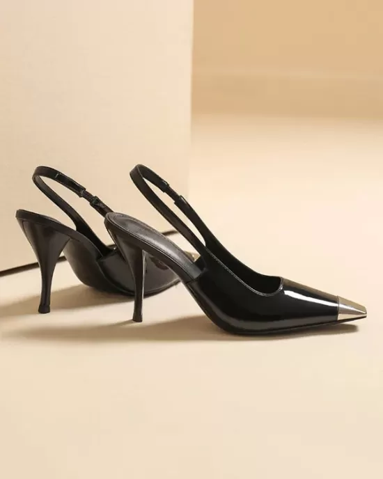 Contrast Color Split-Joint Square-Toe Sling Shoes Pumps