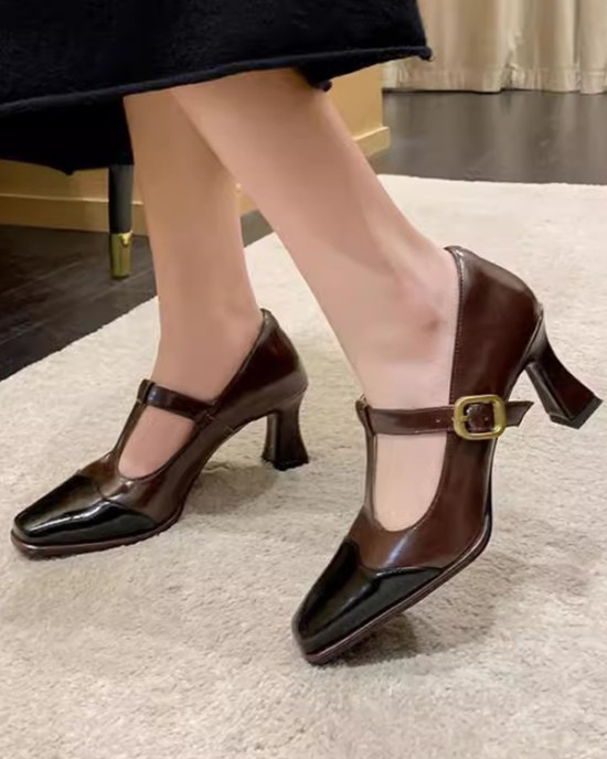 Hollow Split-Joint Square-Toe Pumps