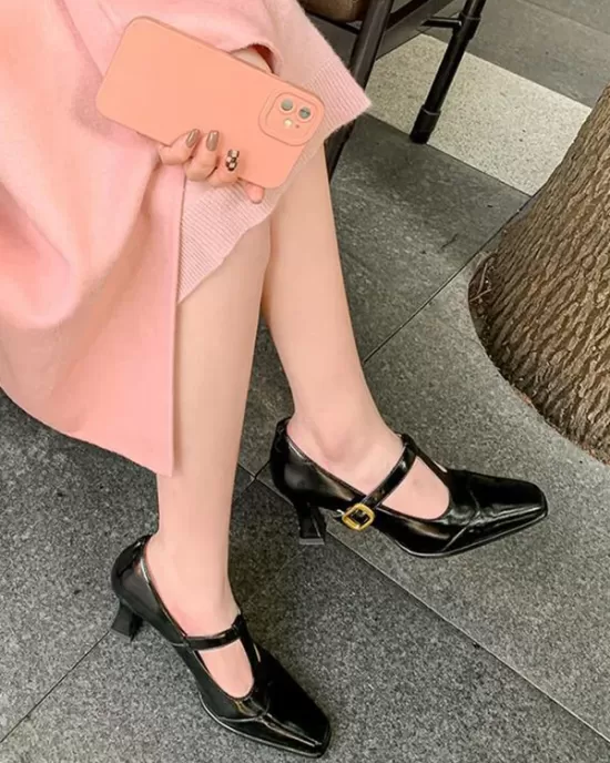 Hollow Split-Joint Square-Toe Pumps