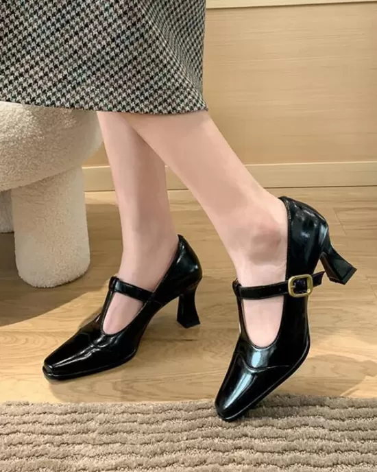 Hollow Split-Joint Square-Toe Pumps